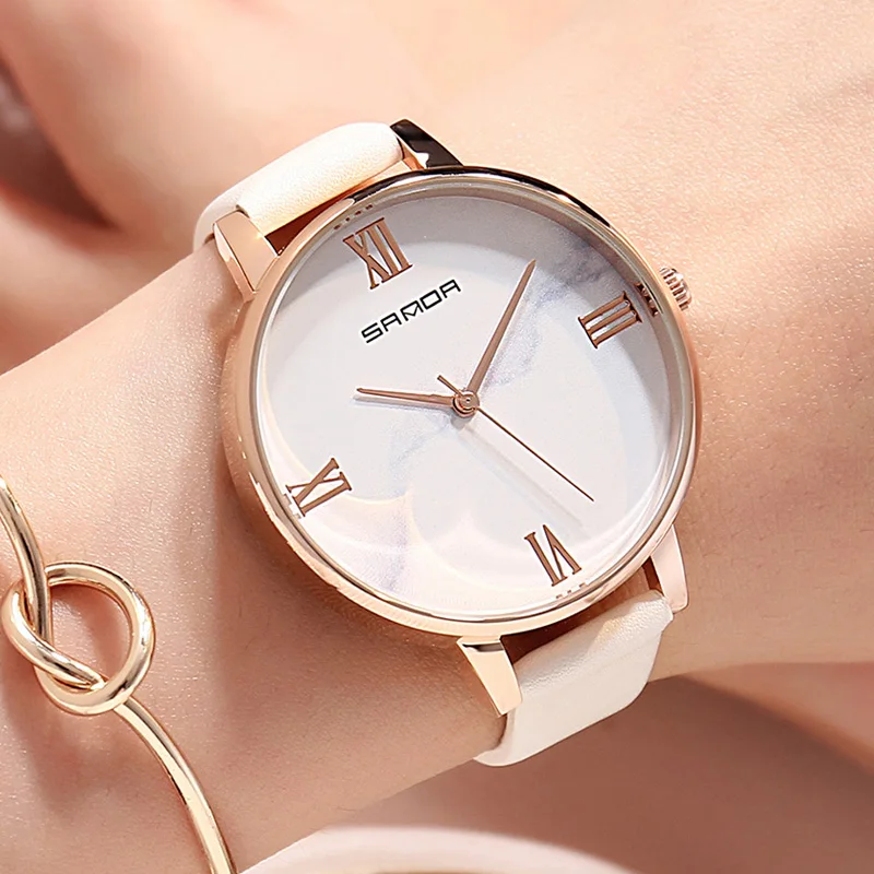 Elegant White Marble Watch Women Leather Quartz Female Watch Simple