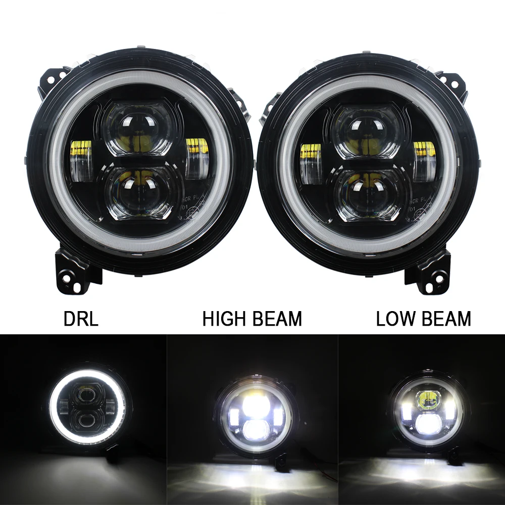 

For Jeep Wrangler JL & JLU LED Conversion Halo Headlight 9inch projector headlamp Hi low beam with white angel