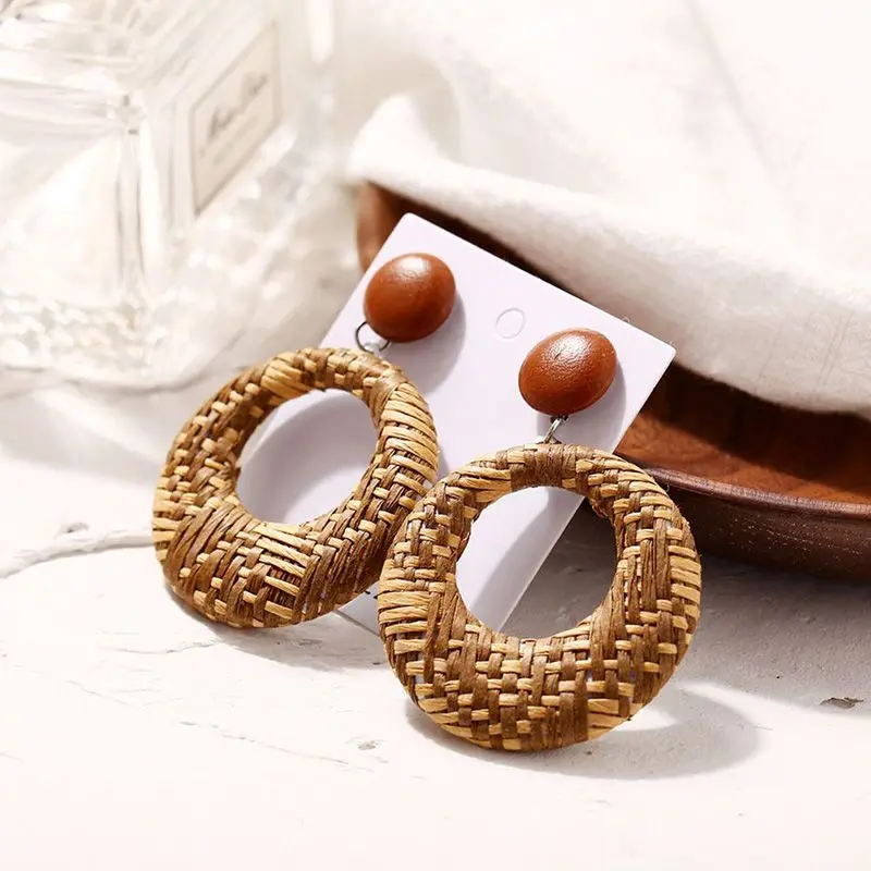 

Ethnic Style Openwork Braided Circle Stud Earrings Cute Round Circle Stud Earrings For Women Temperament Double Gift For Friend