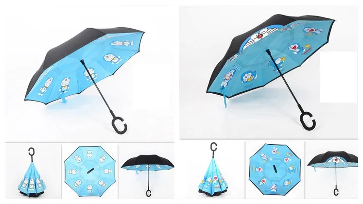 12.Folding Reverse Umbrella Double Layer Inverted Windproof Car rain Women men kids Umbrellas C-Hook Hands sun parasol