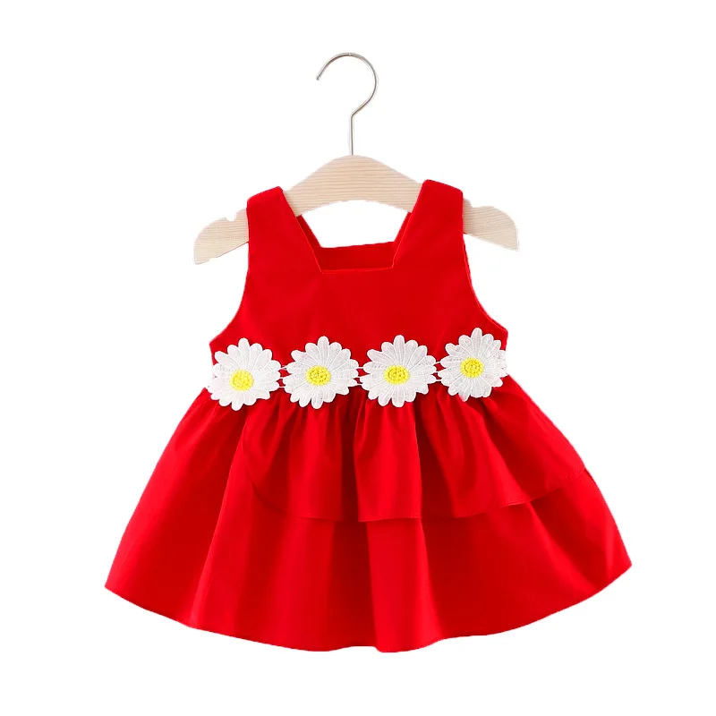 High quality baby girls flower vest dress fashion summer infant cotton