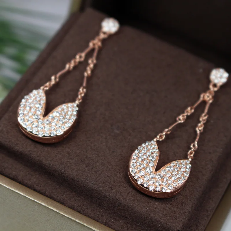 

2019 new fashion heart heart wish ear nail female rose gold rhinestone long heart-shaped earrings