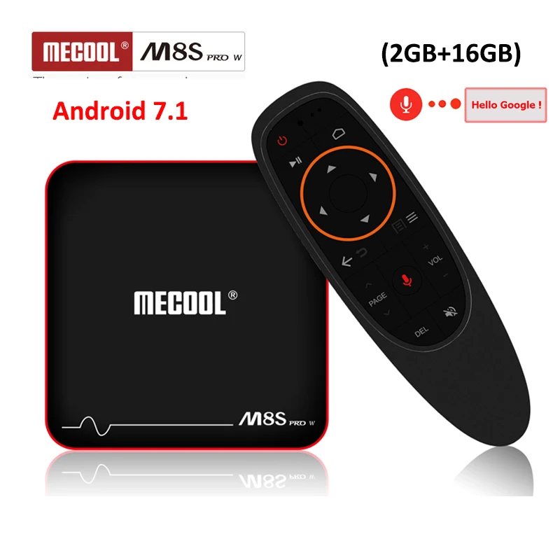 M8S PRO W Smart ТВ коробка с голосом Управление Android 7,1 Amlogic S905W Quad core Поддержка 2,4G Wi-Fi H.265 4 K 2 GB/16 GB Декодер каналов кабельного телевидения