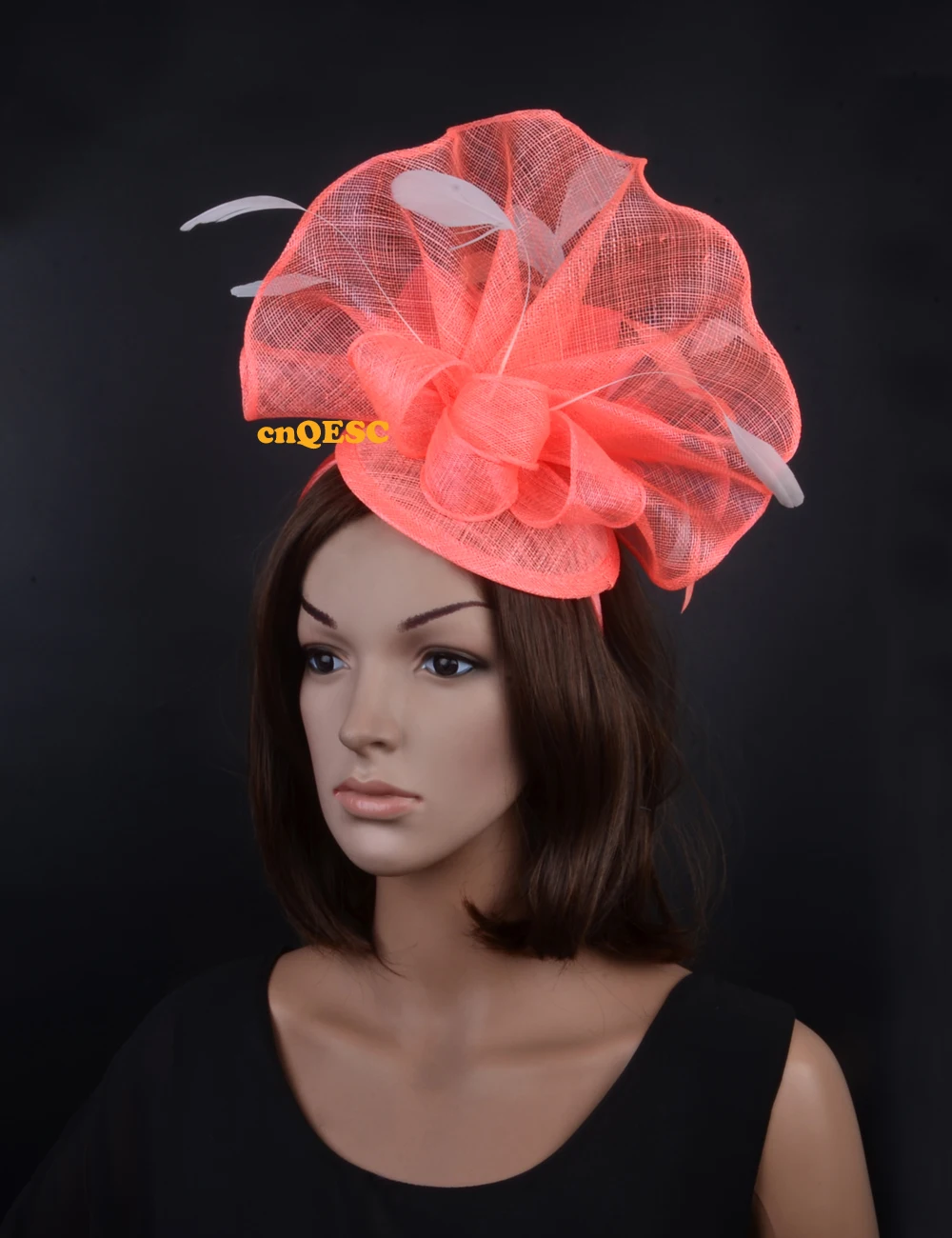 coral hat fascinator