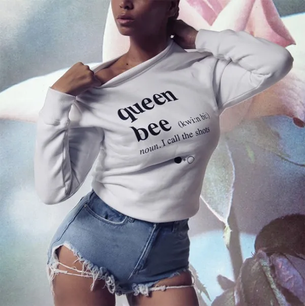 Женская толстовка с капюшоном Beyonce черно белая повседневная белого цвета принтом