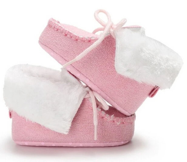 Новые Нескользящие ботинки для новорожденных мальчиков и девочек с мягкой подошвой; зимние теплые Мокасины - Цвет: Розовый