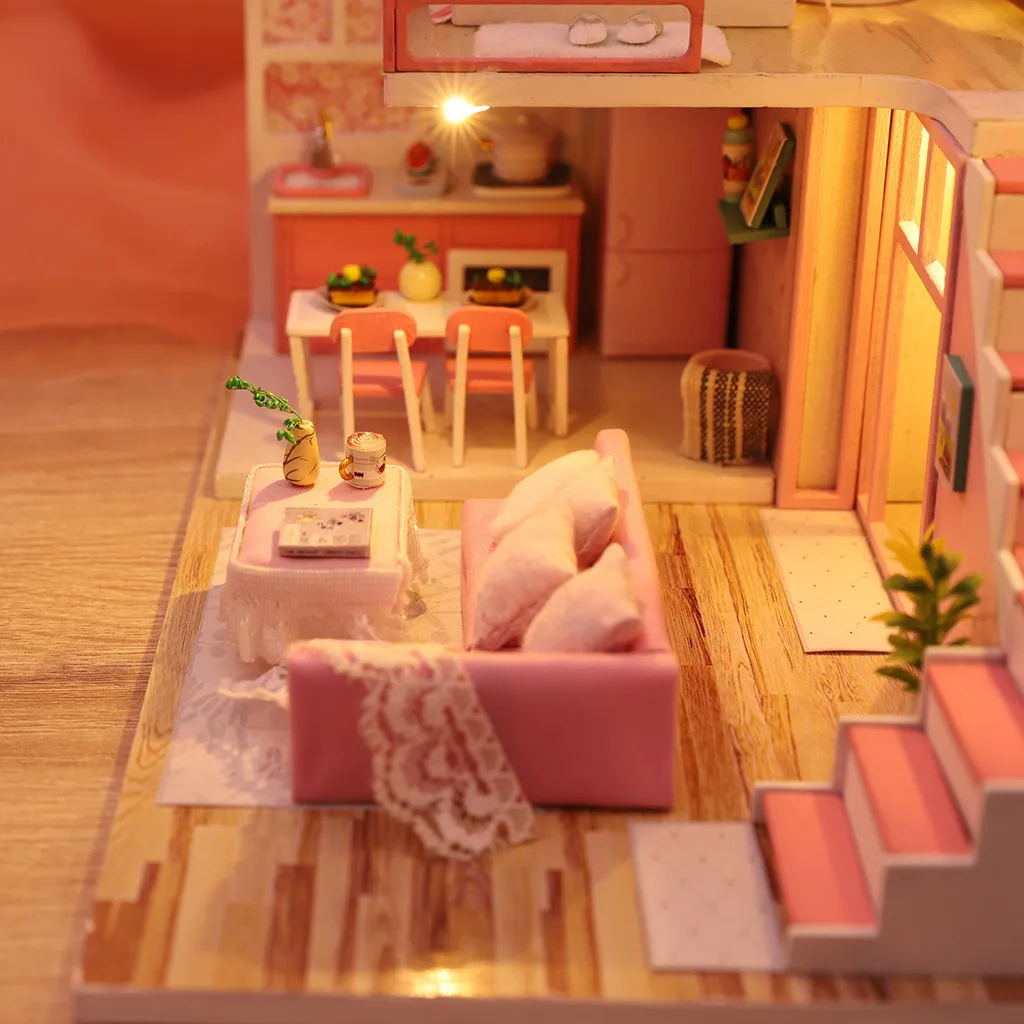 Светодиодный кукольный дом мебель Diy Миниатюрный 3D Деревянный миниатюрный кукольный домик игрушки для детей подарки на день рождения дуплекс квартира