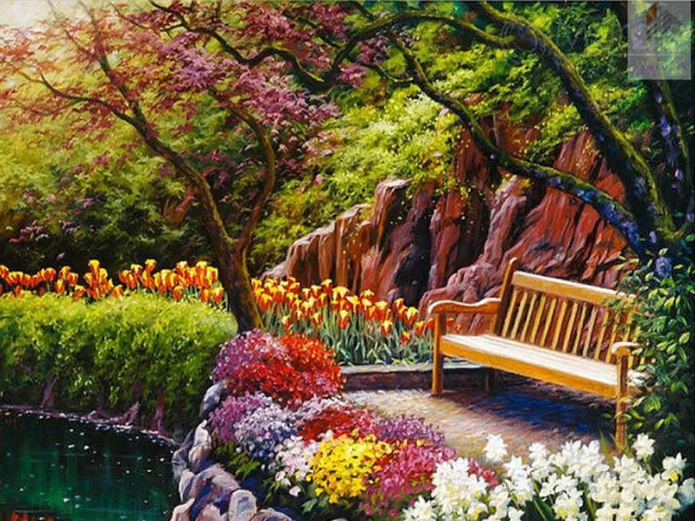 Handmade DIY Crystal Square Diamond Painting Garden Scene Mosaic 5D
