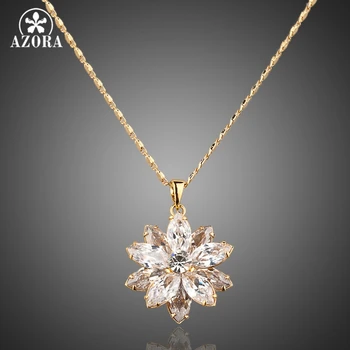 

AZORA Sunflow Design Gold Color Gold Stellux Austrian Crystals Paved Pendant Necklace TN0003