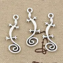 30 pçs encantos gecko casa lagarto 29x11mm artesanal artesanato pingente que faz o ajuste, vintage tibetano bronze prata cor, diy para colar