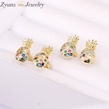 6Pairs, Cz Micro Pave Pineapple Earring Studs For Women Girls Multicolor Fashion Crystal Zirconia Gold Color Rainbow Jewelry