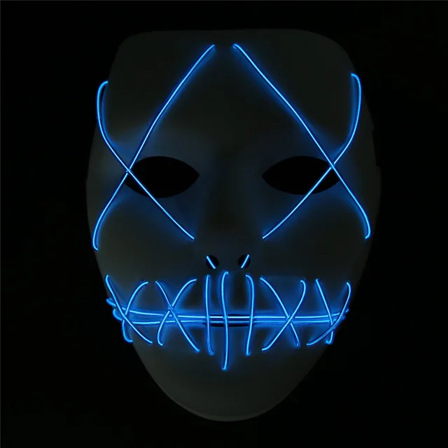 Светодиодный Маска Light Up смешно Очищающая маска фестиваль Косплэй Хэллоуин Костюмные принадлежности светятся в темноте Хэллоуин маски Прямая - Цвет: Синий