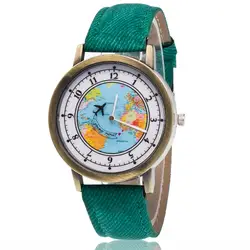 Модные брендовые кварцевые часы с рисунком самолета, женские повседневные винтажные кожаные часы для девочек, детские наручные часы