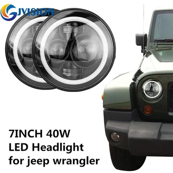 

Black 7'' Motorcycle headlight 12 Volts led Auto headlamp for Jeep Wrangler JK Hummer Offroad 7 inch Round led Halo Angel eye