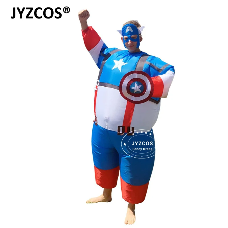 

Adult Captain America Costume Carton Halloween Inflatable Costume Suit Superhero Funny Cosplay Carnival Blow Up Fancy Dress