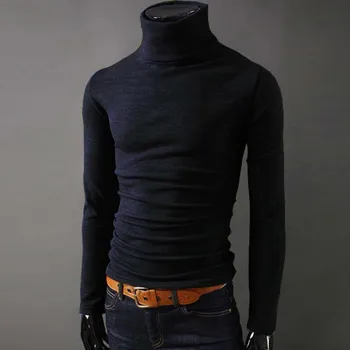 

Winter Men's Long Sleeve Single Man Knit Thicken Turtleneck High Clothes In Warm Cashmere Woolen Sweaters Casual Brand Pullover