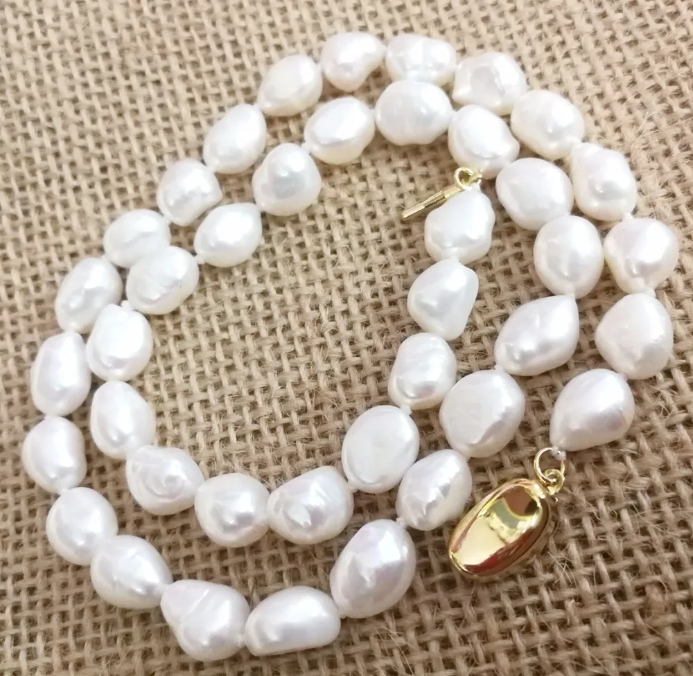 Женская модная бижутерия 9-13 мм белый жемчуг в стиле барокко золото 925 серебро застежка ожерелье натуральный пресноводный жемчуг подарок 17 ''42 см