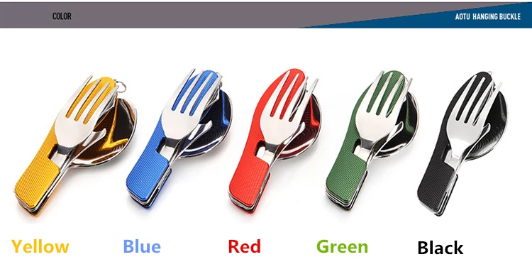 VILEAD portátil plegable cuchillo tenedor cuchara combinada Camping conjunto multifuncional de acero inoxidable al aire libre vajilla para Picnic