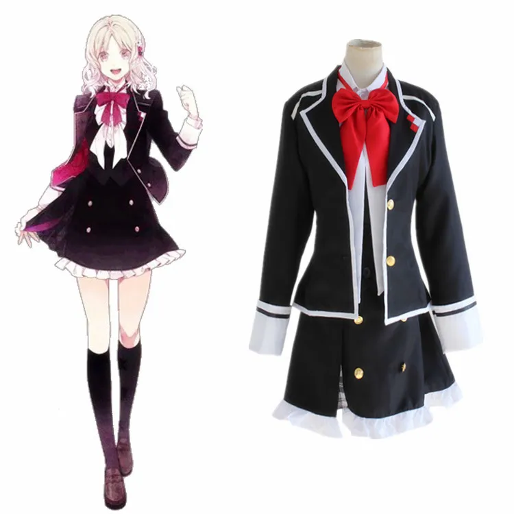 

Anime Diabolik Lovers Komori Yui Cosplay Costume School Uniforms Halloween Party Dress((Blazer & Vest & Skirt & Bow)