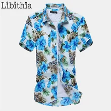 Мужские цветочные хлопковые рубашки Slim Fit короткий рукав плюс Размеры M-5XL платье Повседневная Блузка в клетку Chemise Homme Новое поступление синий S037