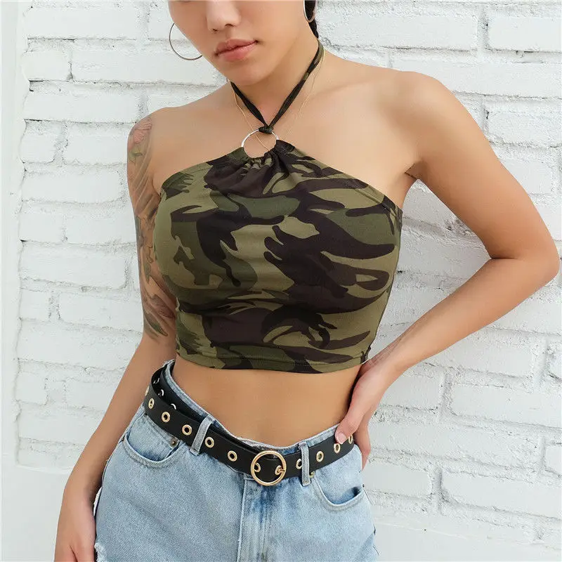

Crop Top The New Style Hot Summer Women's Halter Backless Summer Bandage Camouflage Ring Slim Vest Club Party Tank Crop Tops