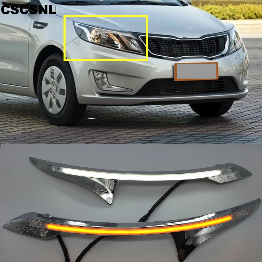 

2PCS LED DRL Daytime Running Light Yellow Turn Signal Relay Car Headlight Eyebrow Decoration For Kia K2 Rio 2011 2012 2013 2014