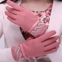 Модные кружевные перчатки с сенсорным экраном на весь палец женские теплые утепленные осенне-зимние перчатки