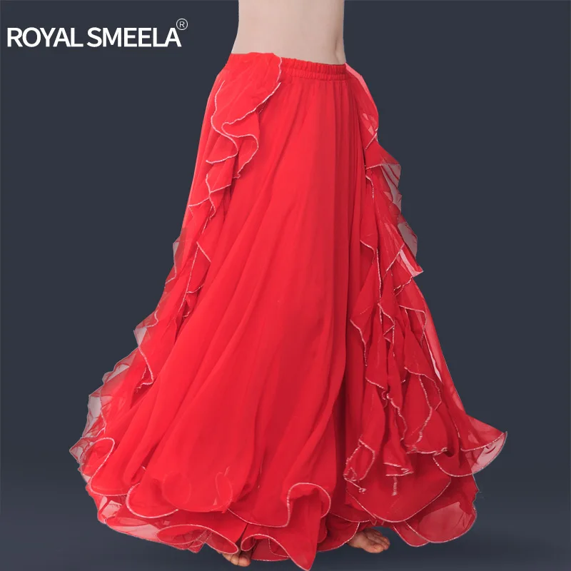 Леди юбка для танца живота шифон большие юбки Цыганский родовой Румба танцевальный костюм платье Фламинго танец живота одежда двойной слой D0707 - Цвет: Red