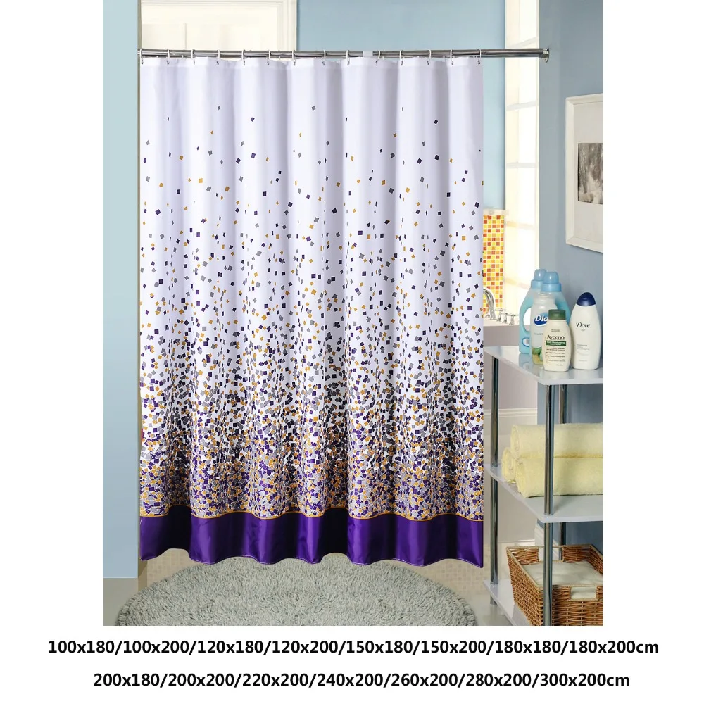 

Purple style printed bathroom curtain waterproof polyester fabric geometric shower curtain with hooks for bathroom multi sizes