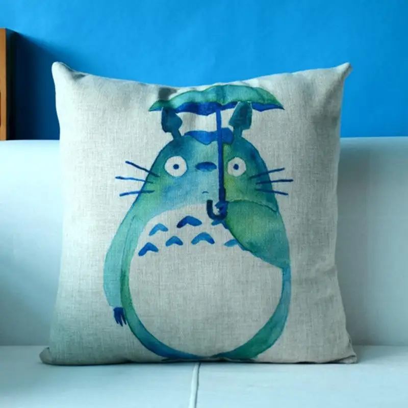 Totoro pillow cover, Hayao Miyazaki pillow case, Cute Watercolor Totoro cotton linen throw