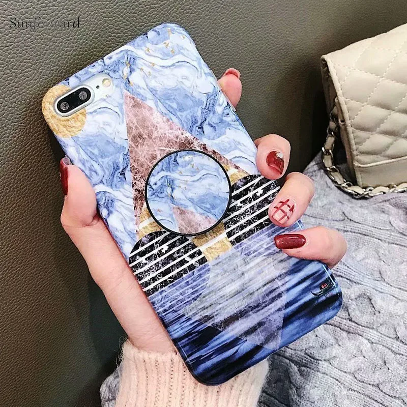 

Anti-Knock Geometric Phone Case For iPhone X XS MAX XR 7 7Plus 8 8Plus 6 S 6S Plus Cover Silicone Soft Stand Ring Coque Cases