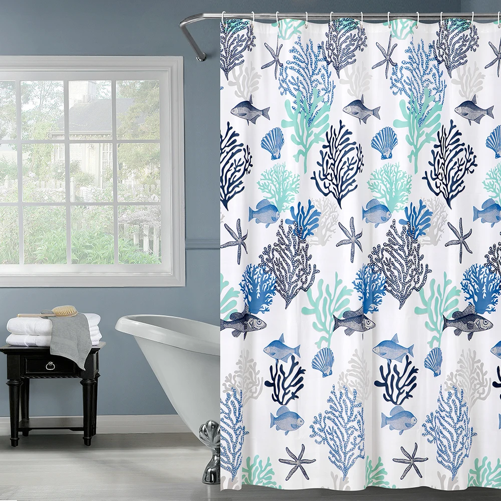 

Happy Tree PEAV Blue Undersea World Shower Curtain Sea Fish Coral Thicken Bathroom Curtain Waterproof Plastic Bath Curtain