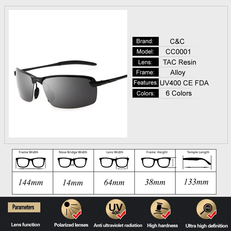 Pro Acme классические прямоугольные поляризованные солнцезащитные очки, мужские брендовые дизайнерские модные мужские солнцезащитные очки для вождения CC0001