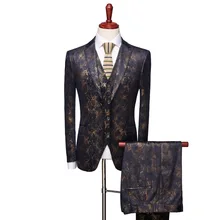 YUSHU британский стиль с крокодиловым узором мужской свадебный костюм мужской Slim Fit костюмы деловые Официальные Вечерние классические темно-синие мужские костюмы