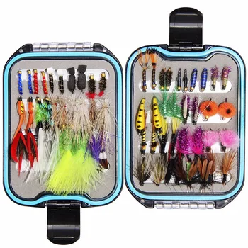 

62PCS Fly Fishing Lure Set Dry Wet Fly Lures Floating Flies Kit for Bass Salmon Trouts with Waterproof Double Side Fly Box