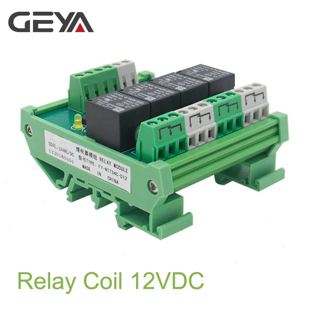 

Free Shipping GEYA 4 Channel Relay Module 1 SPDT DIN Rail Mount 12V 24V DC/AC Interface Relay Module for PLC