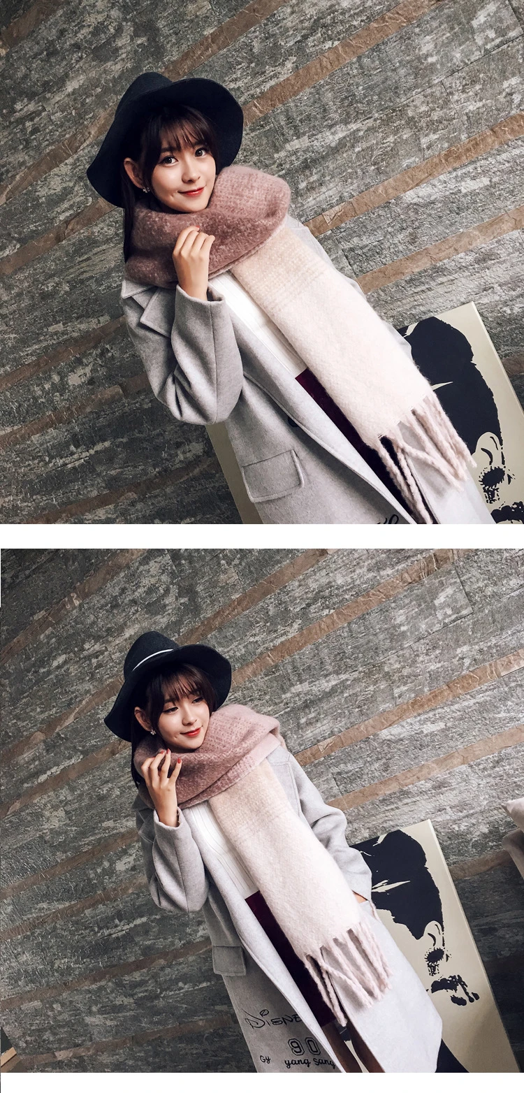 Mingjiebihuo корейский модный длинный шарф шаль женский осенний и зимний цветной смешанный дикий теплый толстый шарф с бахромой