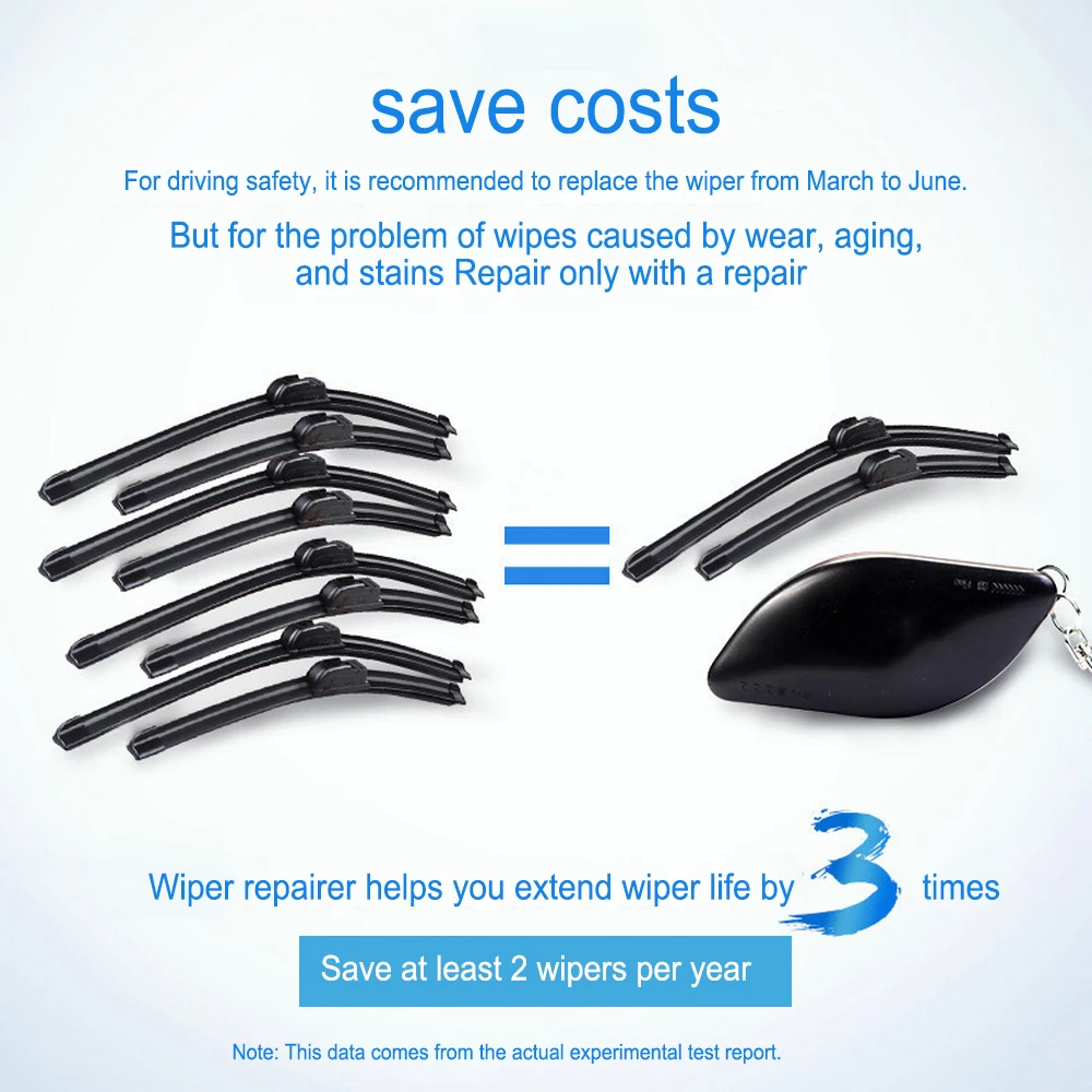 

Auto Windshield Rubber Strip Universal Car Wiper Repair Tool Black Windscreen Blade Restorer Kit with Keychain