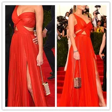 YSZ360 Ханна Дэвиса красное шифоновое на одно плечо Асимметричная знаменитость платья сексуальная полый пояс без рукавов длинное вечернее платье