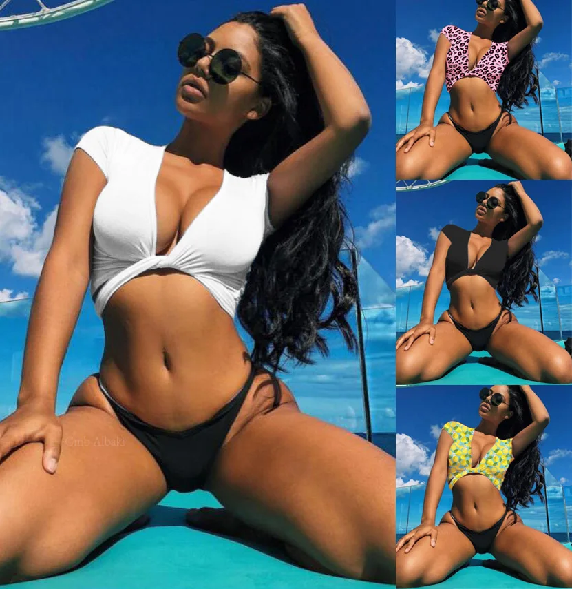 

Bikini Woman Bathing Suit Or Swimsuit Push Up 2019 Swimwear Women 4 Color New Sport Aquatics Bikini Spandex Leopard