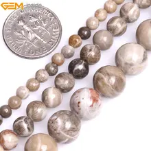 Драгоценный камень внутри натуральный круглый гладкий серый окаменелости Коралловая яшма камень бусины для изготовления ювелирных изделий 15 дюймов DIY рождественские украшения