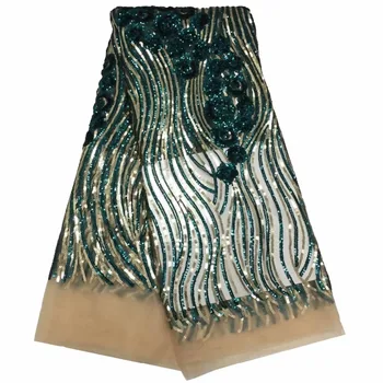 

2019 Emerald sequins lace wedding dress African high quality lace the latest African lace with 3D sequins fabric YYZ003
