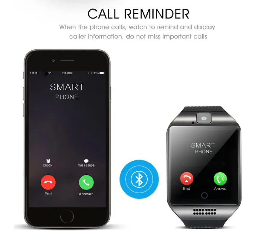 SCELTECH Bluetooth Smart Watch Men Q18 With Touch Screen Big Battery Support TF Sim Card Camera for Android Phone Passometer
