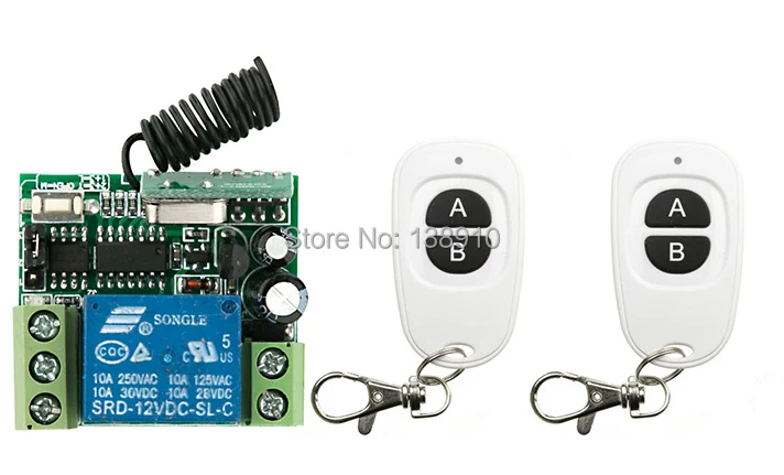 New Wireless RF Remote Control Switch DC12V 1CH 10A 2PCS Transmitter With Battery+Receiver/lamp/ window/Garage Doors