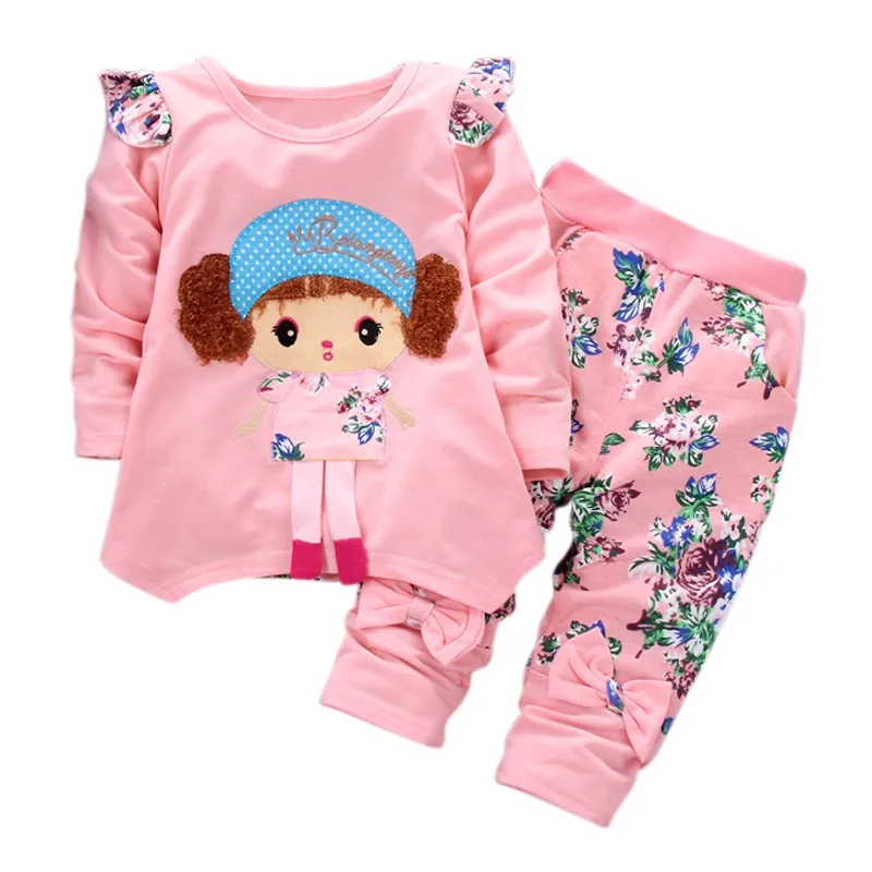  Kids clothing Baby Girls Clothes Set Cartoon Long Sleeved Tops + Pants Outfits Kids Childrens Casua