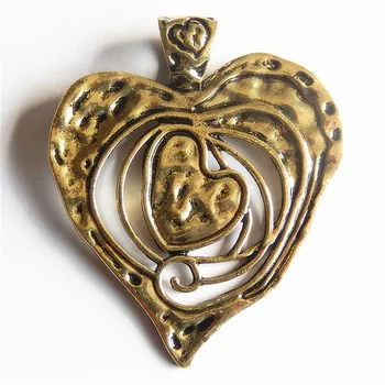 

GraceAngie 3PCS Alloy Antique Gold tone Melting Hollow Heart Large Necklace Charms Pendant 68mm