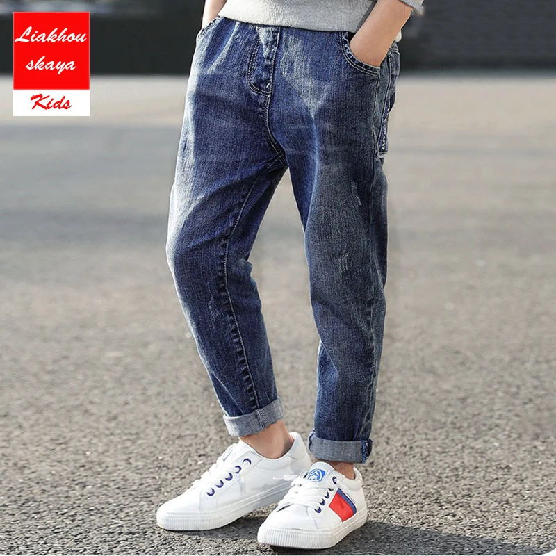 

4-15 Years Kids Jeans 2019 Casual Spring Solid Cotton Mid Elastic Waist Pants For Boy jeans Kids Clothing Children Trousers
