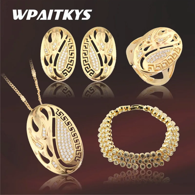 Wpaitkys новый золотой Цвет открытые кольца ювелирные изделия комплекты для свадьбы