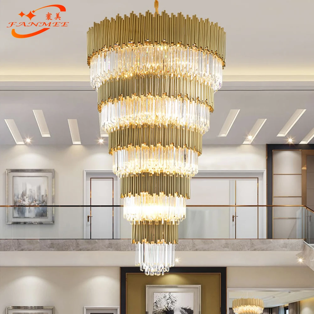 

Large Big Crystal Chandelier Lighting Modern LED Stair Cristal Chandeliers Hanging Light Luxury Staircase Chandelier Lamp