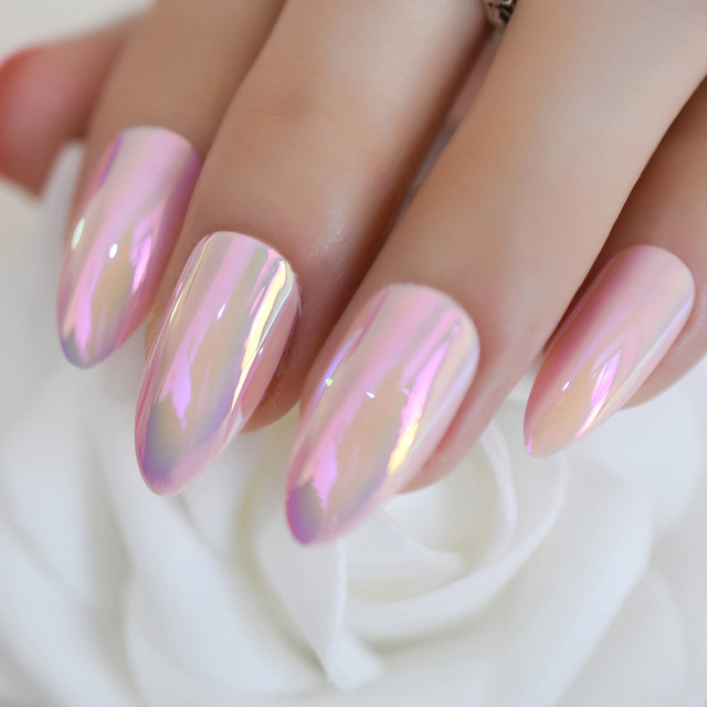 Long STILETTO False Nails Pre-designed Curved Pink Marble Press On Nails including glue sticker